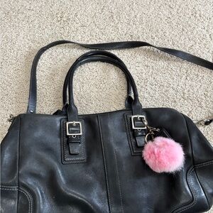 Coach Black Leather Women's Bag with Pink Pom Pom- shoulder or cross body